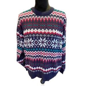 Vintage Steep Slope Ski Sweater Crew Neck Winter Snowflake Pattern Size Medium